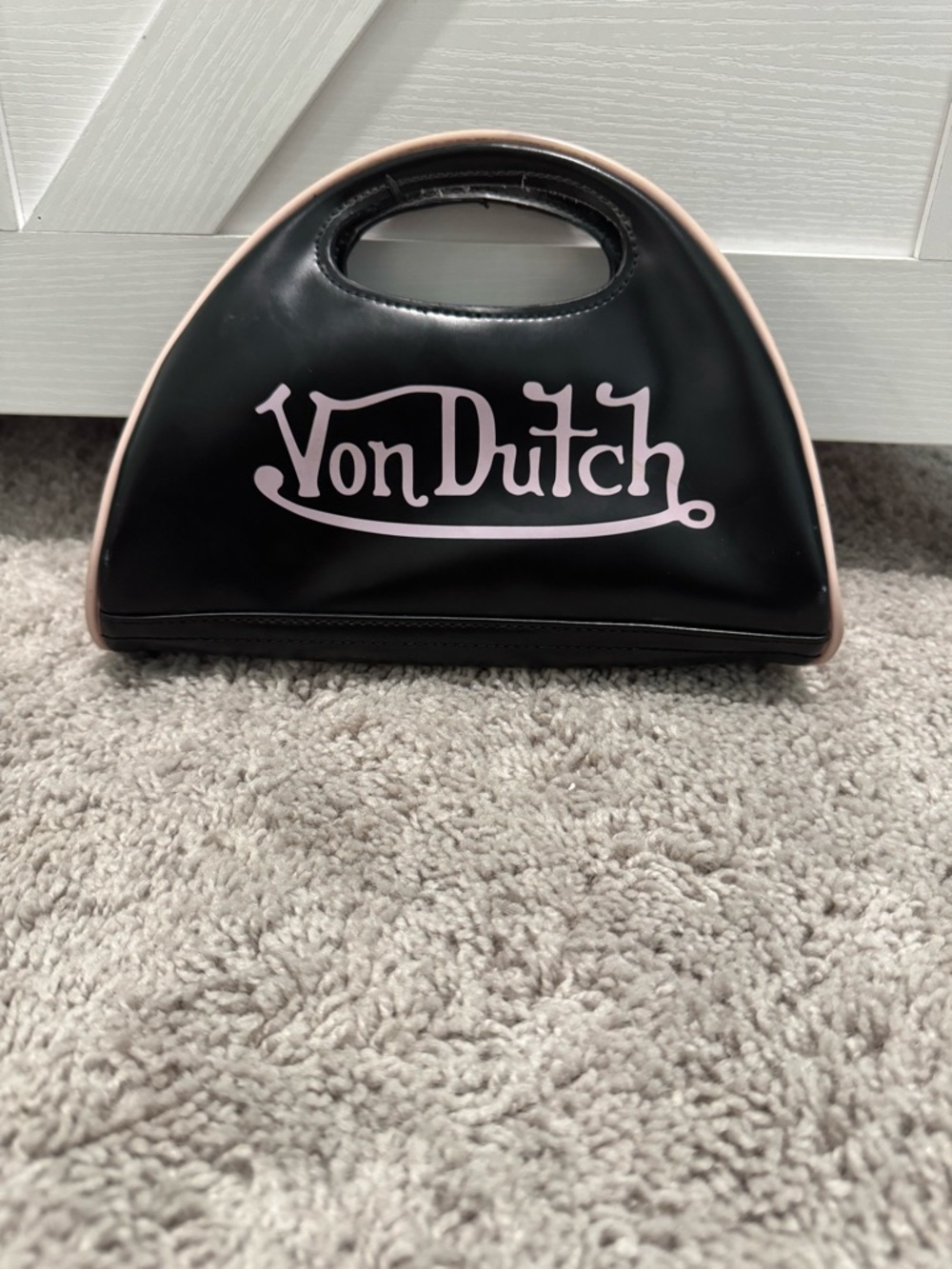 Von Dutch Black and Light Pink Dome Wristlet
